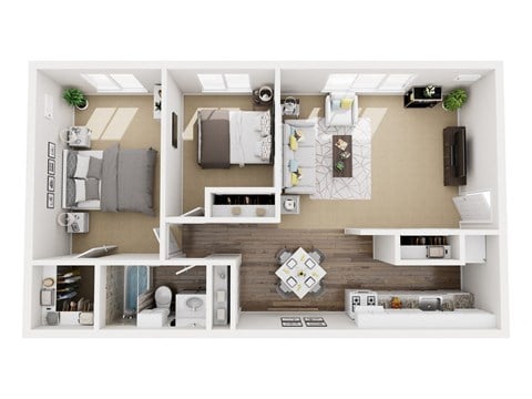 Floor plan for 2 beds, 1 bath, 850 sqft